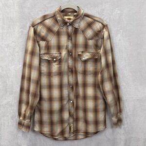 Larry Mahan Shirt Mens S Brown Plaid Pearl Snap Cowboy Collection Long Sleeve